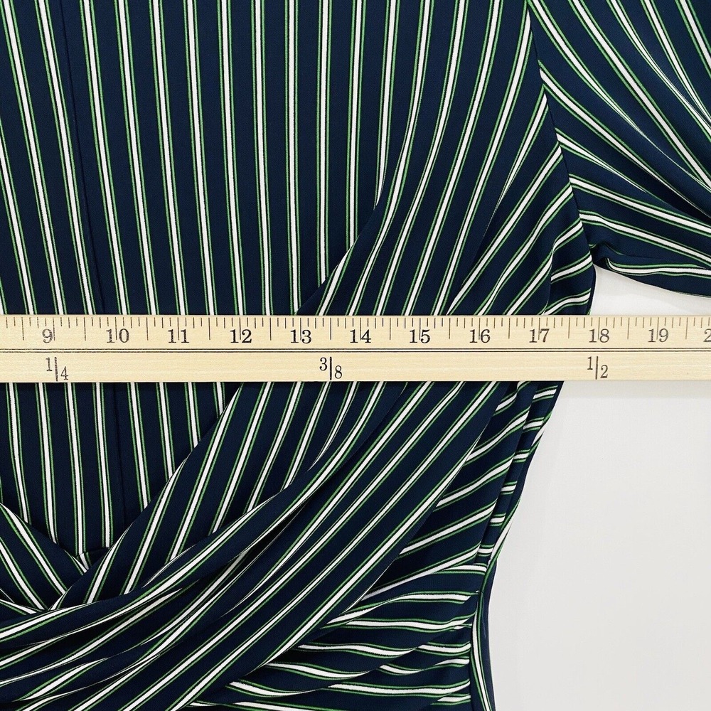ANN TAYLOR Womens Midi Dress Petite 10P Blue Green Stripe Sheath 3/4 Sleeve Chic - Picture 11 of 13